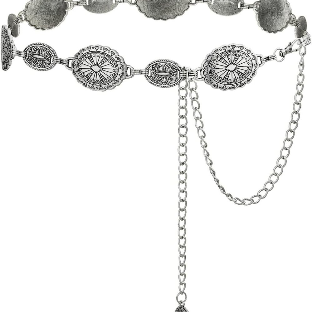 Western Metal Concho Belt for Women Cowgirl Chain Belts for Dresses Jeans Countr
